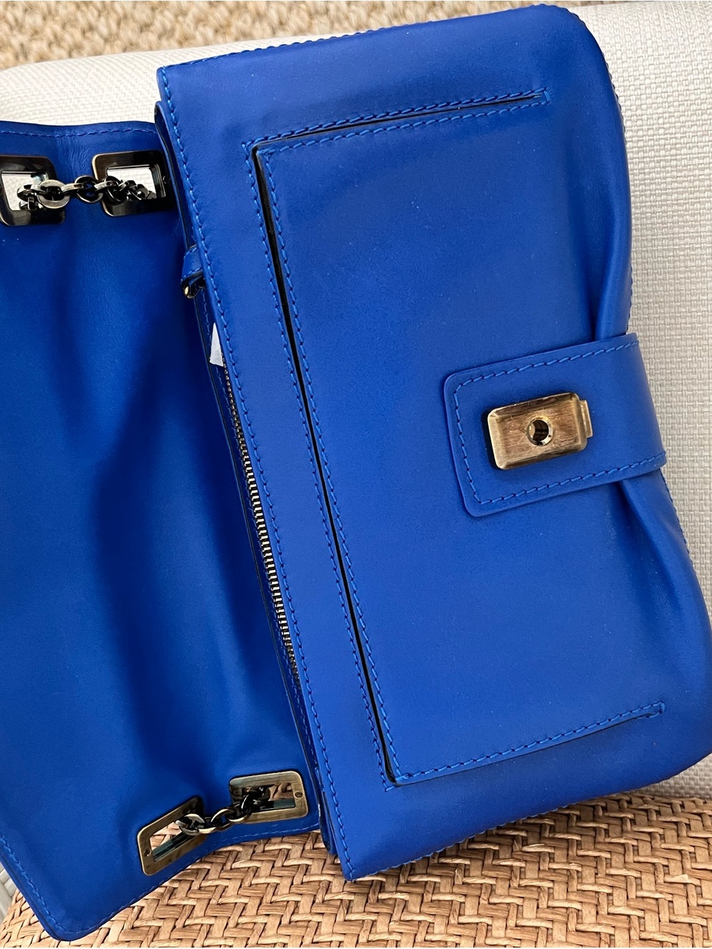Roger Vivier Cobalt Blue Leather Shoulder Bag with Gold Buckle with box - Picture 8 of 14
